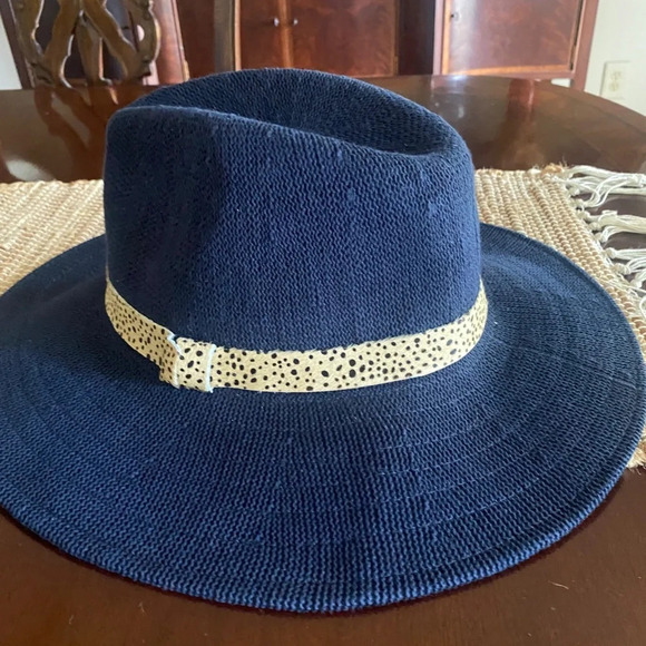 Anthropologie Brighton Navy Trimmed Rancher Hat
